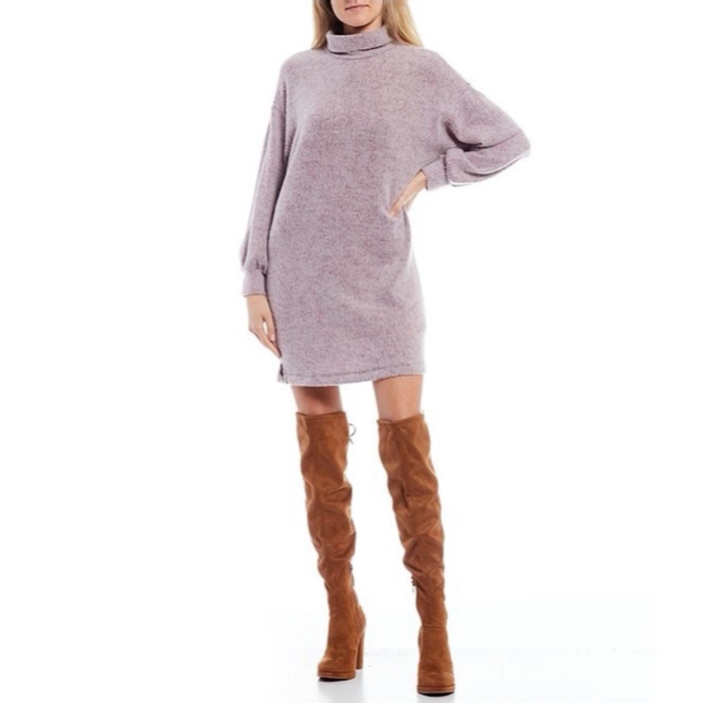 GB Cowl Neck Long Balloon Sleeve Sweater Dress